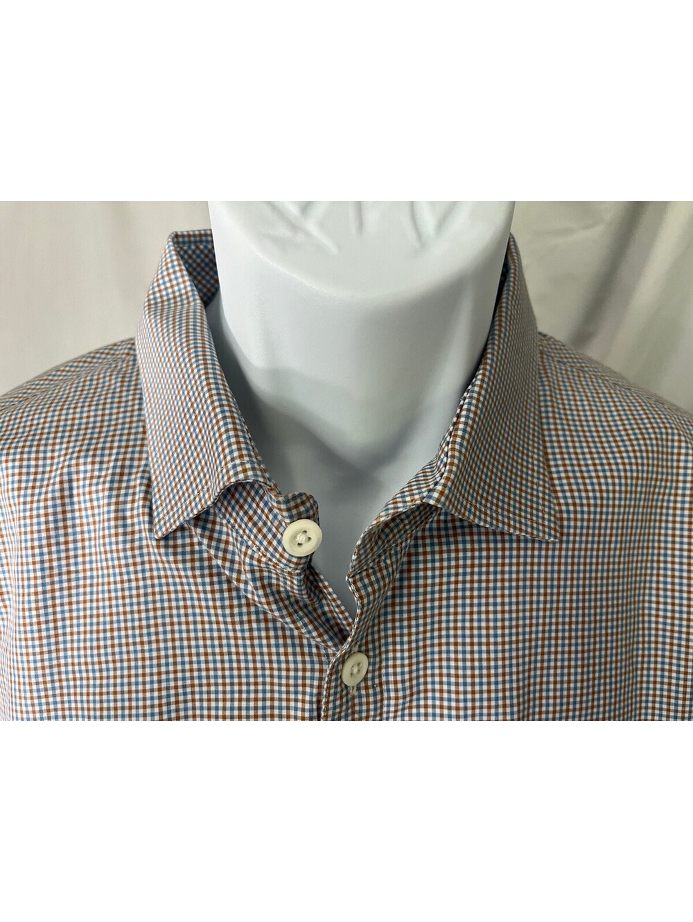 Billy Reid Men's White Brown Blue Plaid Long Sleeve Button Up Shirt XXL 2XL